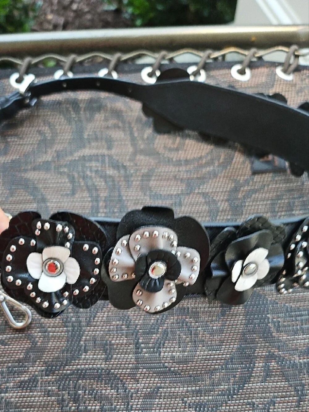 Michael Kors Black Floral Studded Strap with Silver Accents